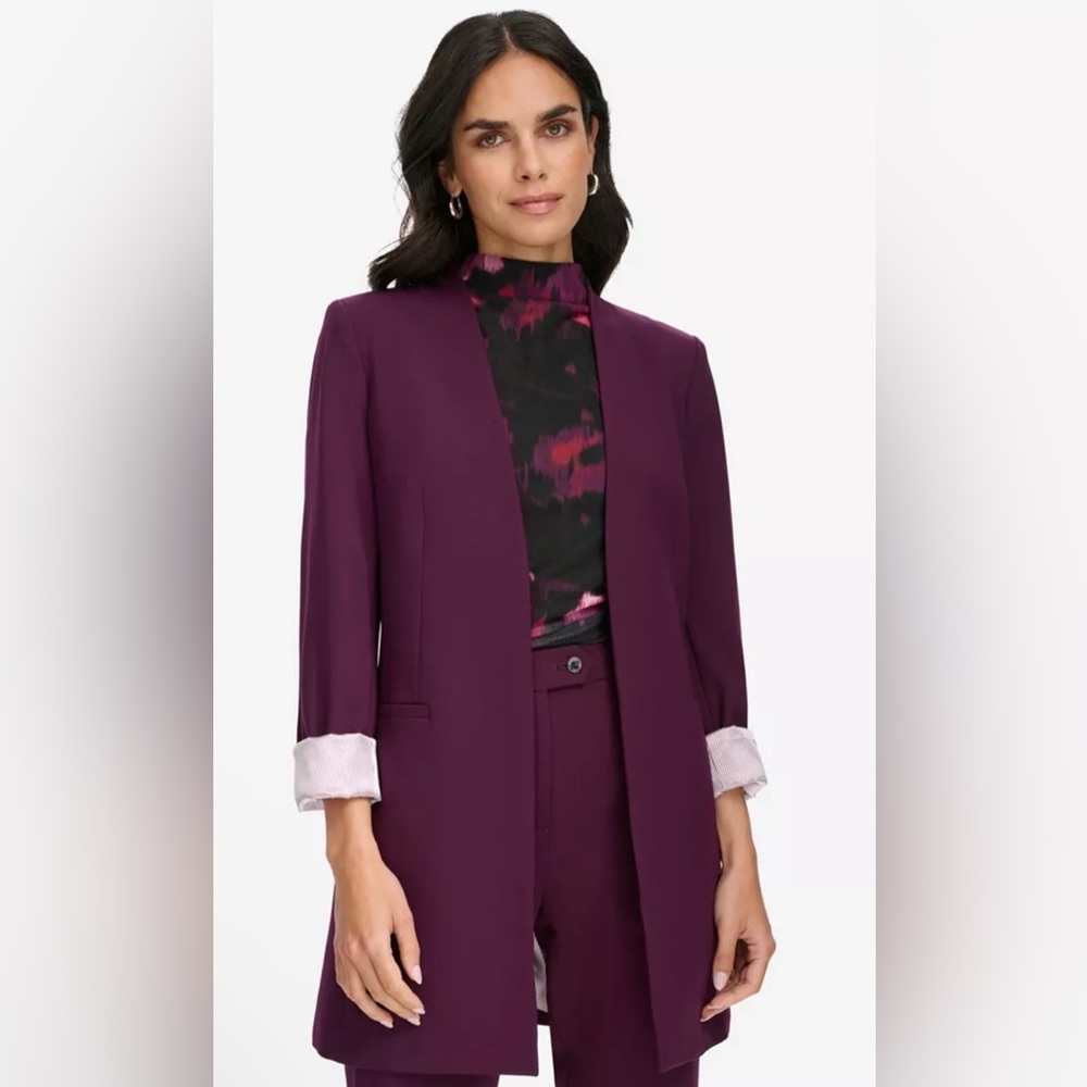 Calvin Klein Burgundy Open Front Blazer Size 6 Career Jacket